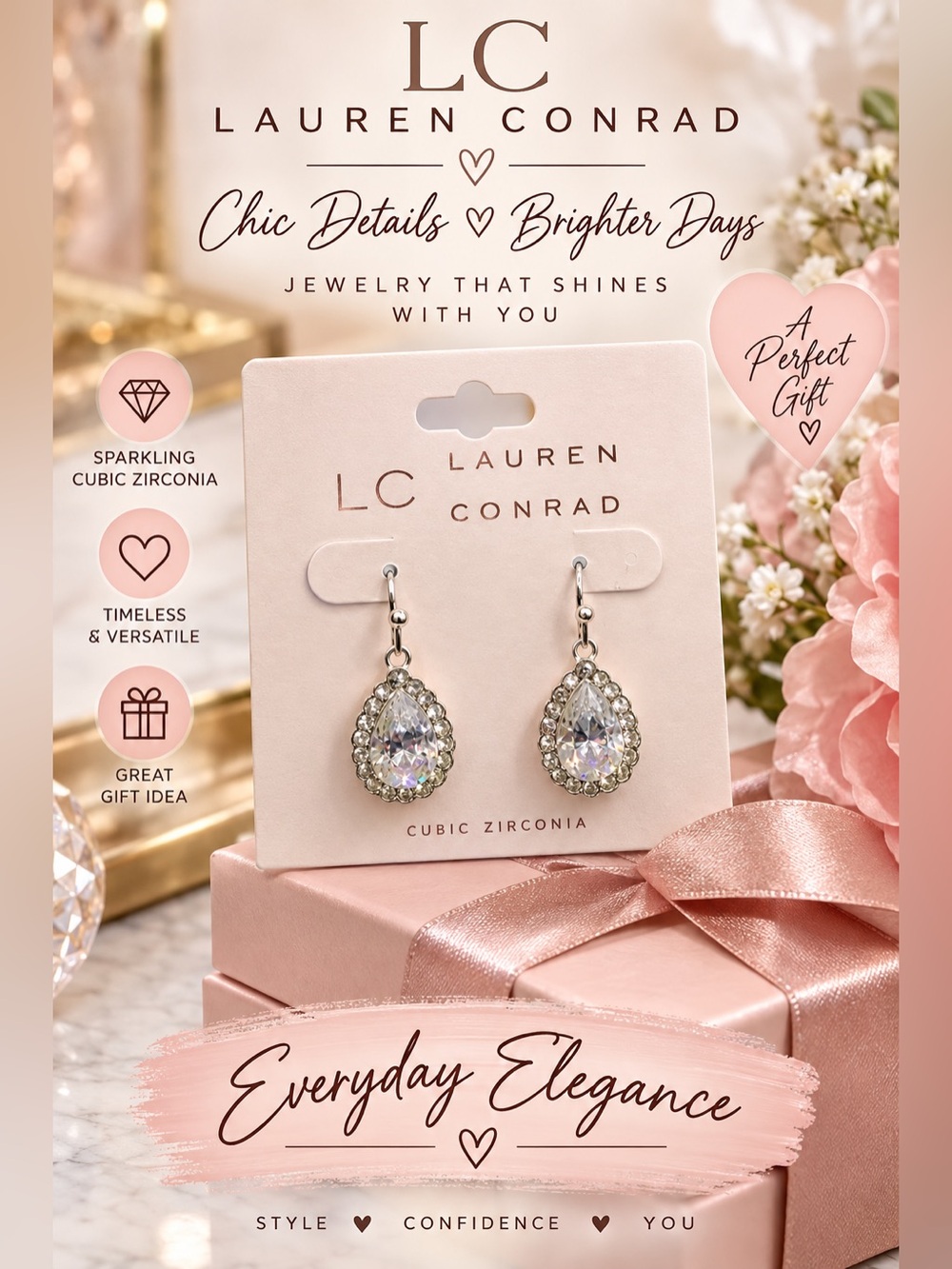 LC Lauren Conrad NWT Crystal Teardrop Drop Earrings